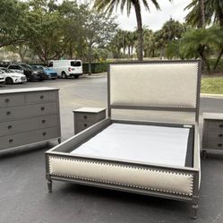 Beautiful Bedroom Set Queen Size Real Wood Dark Gray Color Like New