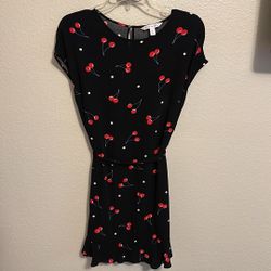 Womens Large Popsugar Black Mini Waist Tie Cherries Dress