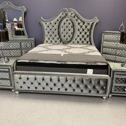 “Bella Grand” Velvet Tufted Nail Head Upholstered Bedroom Collection