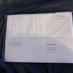 A HAND EMBROIDED ADELINE WHITE COMPANY Standard Classic PILLOW CASE 200 TC NEW