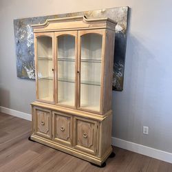 Vintage 80” AMERICAN OF MARTINSVILLE Solid Wood 2 Piece Display Cabinet & Buffet With Lighting