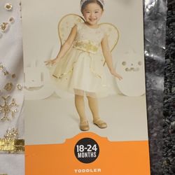 New toddler girl 18/24 month sparkly gold angel dress costume with wings and headband costume 