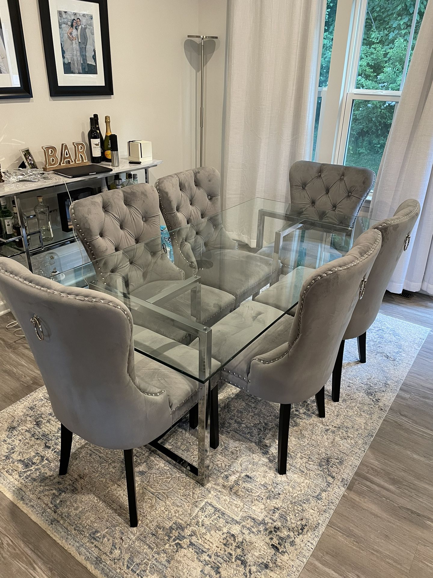 CB2 Glass Top Dining Table With 6 Chairs