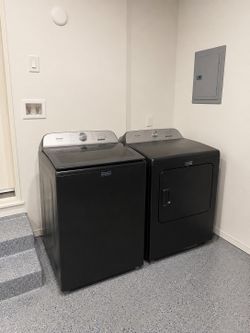 Maytag Pet Pro Top-Load Washer with Impeller & Vented Electric Dryer Set in Midnight Steel