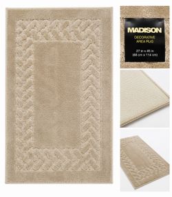 NEW Madison Decorative Area Rug 27” x 45” Beige Accent Rug with Non-Skid Back