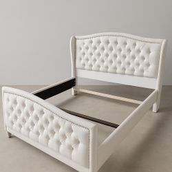 King Tufted Bed Frame — Bright White, Fits Adjustable Bases, Ready for Pickup