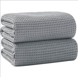 Robmic 40 x 80 Inches Extra Large Bath Sheets Towels Microfiber Waffle Oversized Bath Towels for Bathroom Quick Dry Lightweight (Grey, Bath sheets-2PC
