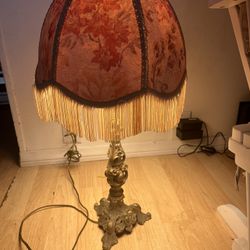 Beautiful Vintage 24 Inch Tall Pink And Brass Victorian Style Lamp 