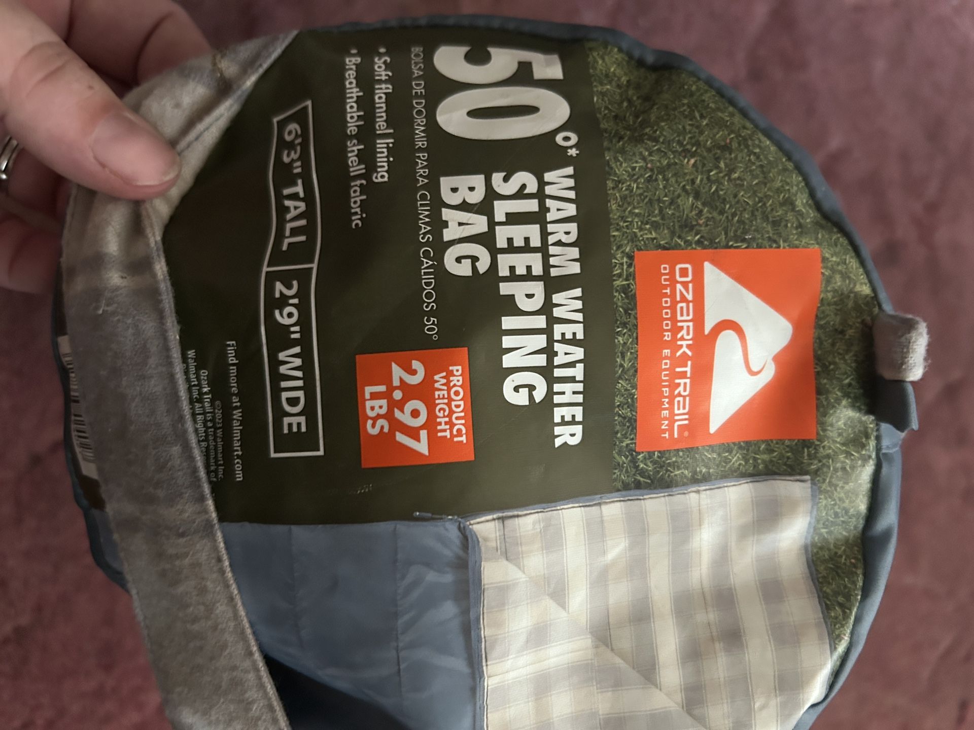 Ozark trail Warm Weather Sleeping Bag 50 Degree Weather Never Used