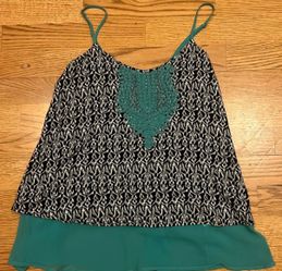 THML Anthropologie Embroidered Pattern Spaghetti Strap flowy blouse, sz Sm