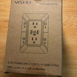 YISHU Multi Plug Outlet Surge Protector  6 Outlets, 3 USB Ports (1 USB-C), White