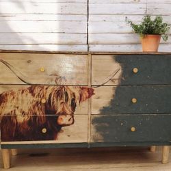 New Highland Cow Custom Dresser With Matching Mirror