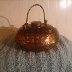Chinese Gilded Bronze Hand/Bed Warmer With Screw Lid  3" Tall  17" Wide 