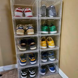 10 Pack Large Shoe Storage Boxes with Magnetic Door Stackable Sneakers Organizer Clear Plastic 