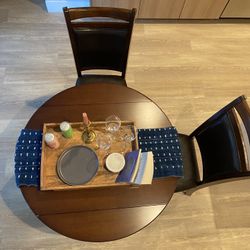 Brown Wooden Dining Table, 2 Chairs 