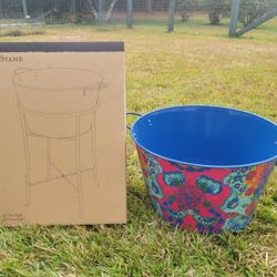 World Market Metal Tub & Stand Set – Colorful Party Drink Bucket + Stand