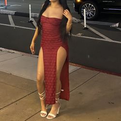 Burgundy Double-Slit Maxi Dress