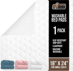 GORILLA GRIP Washable Underpads, Waterproof Reusable Heavy Absorbency Incontinence Bed Pads, Leak Proof Toddler Mattress Pad, 18x24 Slip Resistant Pro