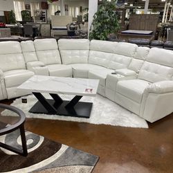 Brand New White Leather Power Motion Sectional 