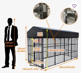 Large Outdoor Dog Kennel Crate Heavy Duty Pet House Cages, Wire Outside Walk In Chicken Run Cage Coop with UV-Resistant Waterproof Canopy Roof Cover a