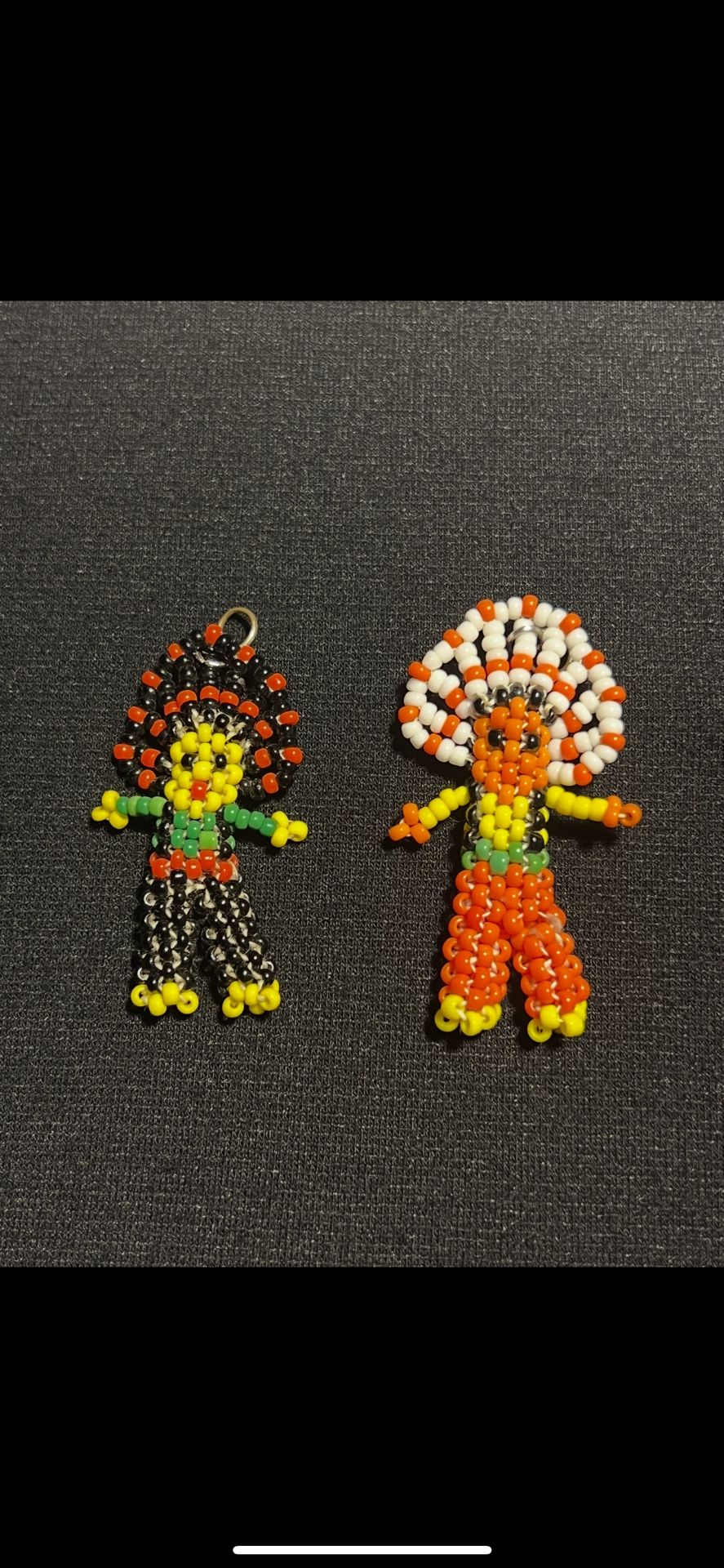 “TWO” 1950’s Native American Kachina Chief Bead Dolls, Souvenir Pendants