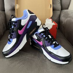 Nike Air Max 90 SE Shoe Color White, Eggplant, Black, Fuchsia Youth Size 6.5