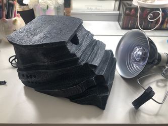 Aquatic basking rock platform filter and lamp