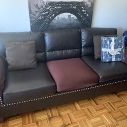 2 Piece Brown Leather Sofa 