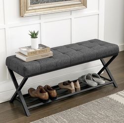 Carbon Gray 44.5” fabric Bench with shoe storage