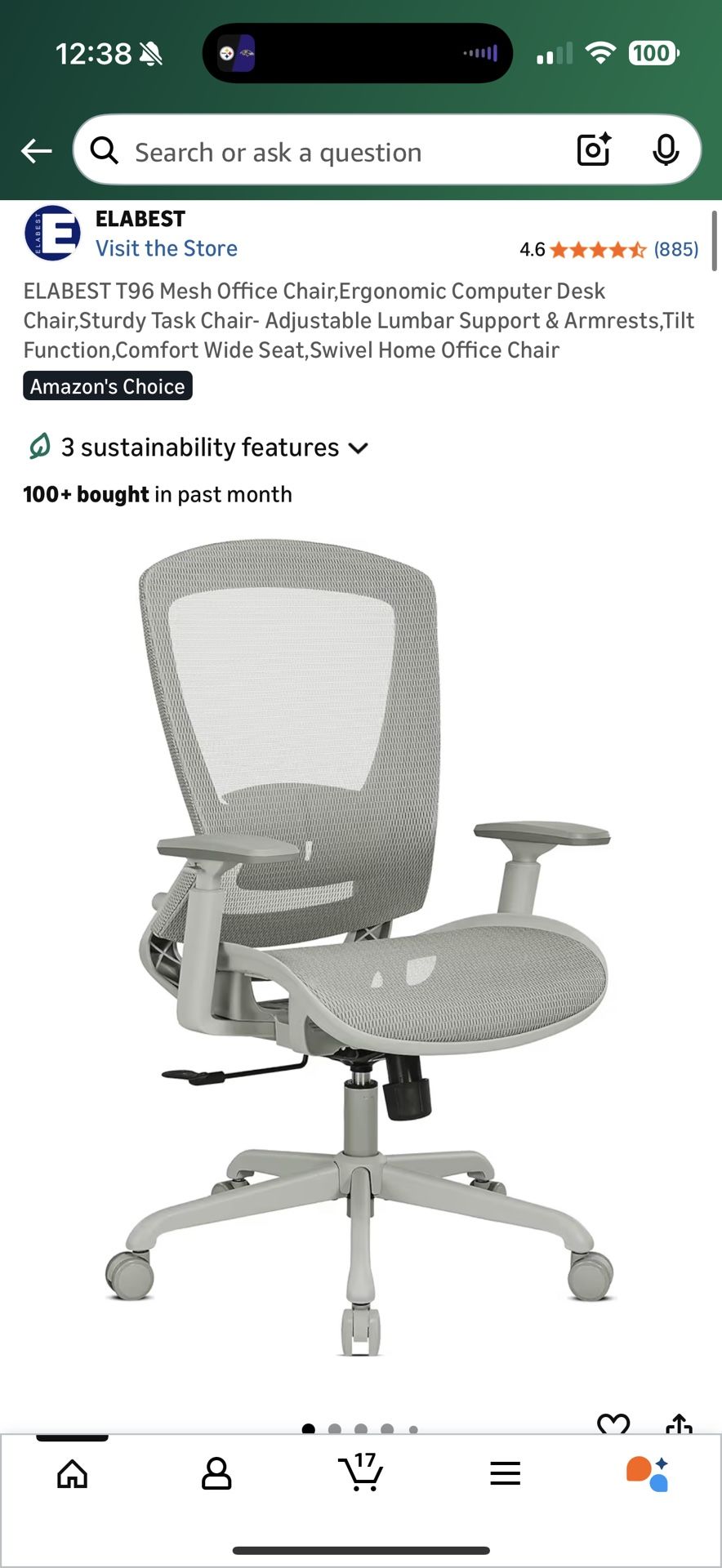 Brand New Grey Elabest All Mesh Tall Back Ergonomic Office Chair w/Adjustable Armrests & Lumbar