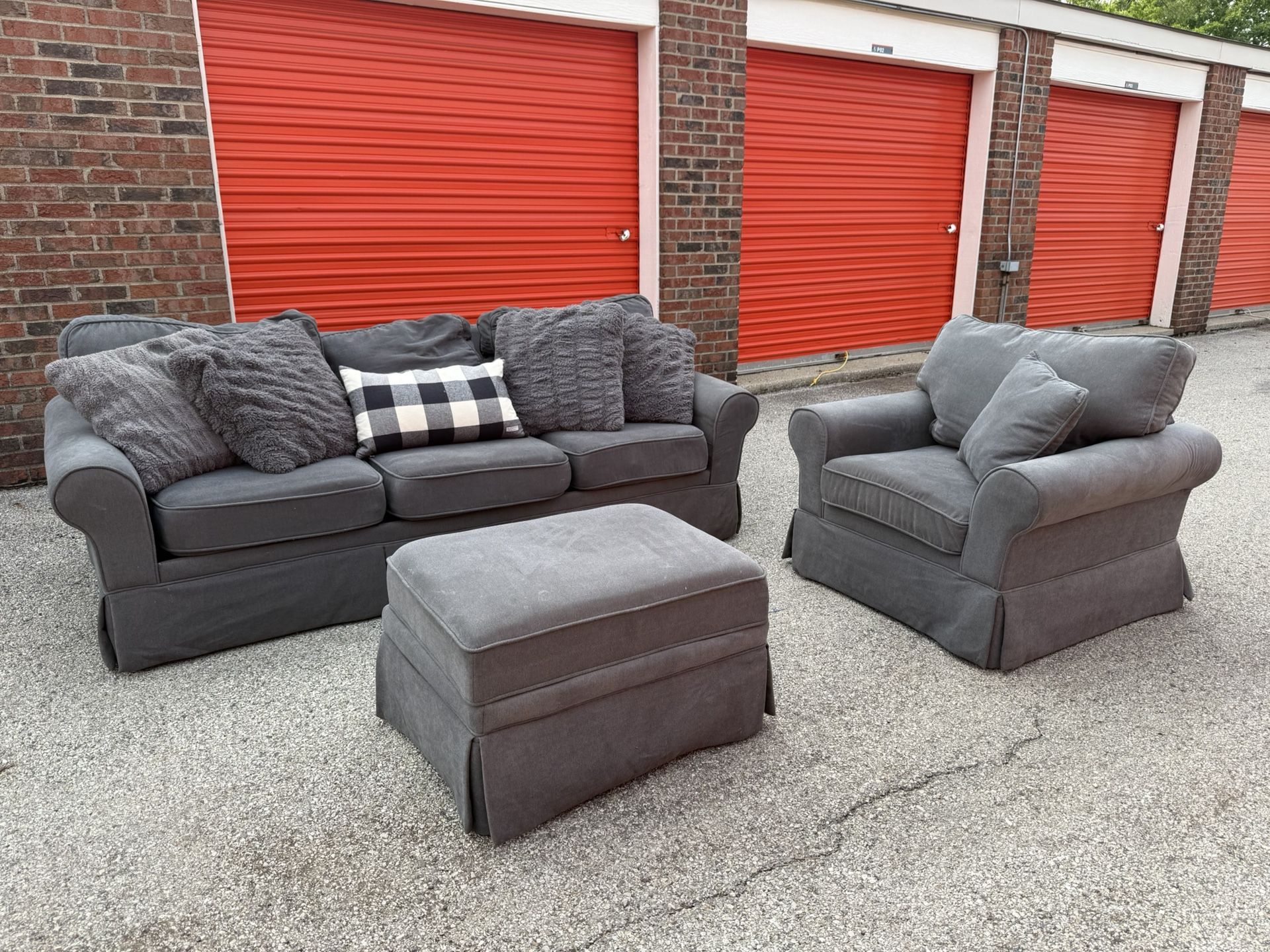 Bobs Furniture Couch Set - Three Seater, Chair and Ottoman! ***Free CurbSide Delivery***