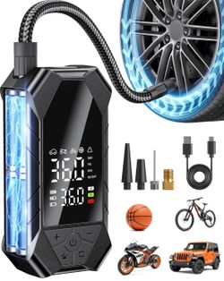 Tire Inflator Portable Air Compressor - 150 PS
Portable Air Pump for Car Tires. Cordless Electric Bike
Tire Pump with Digital Pressure Gauge, LED Ligh
