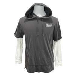 Hollister California Men's Hooded Tee Shirt Grey w/White Long Sleeve Small