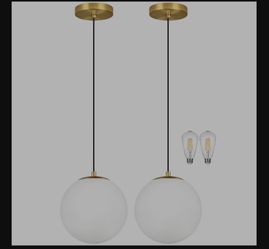KoKo&Yukina 10" Milk Glass Pendant Light, OPAL BRASS (2 Pack)