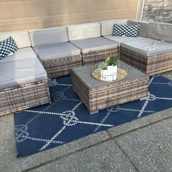 Wicker Outdoor Sectional With Glass Top Table 