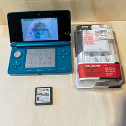 Nintendo 3DS Handheld Console Aqua Blue w/Charg-2Games-Pokémon Mario Kart Read!