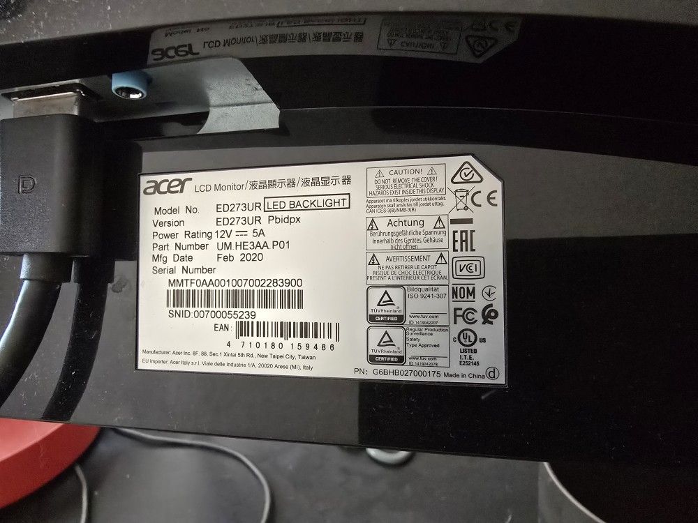 ACER ED273UR Curved 27 Inch  LED GAMING MONITOR