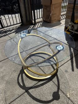 Round Glass Top Coffee Table Gold Base