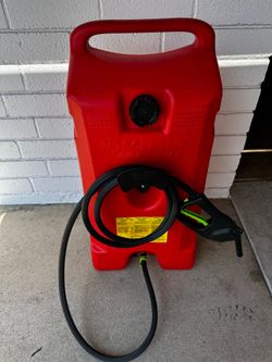 Used-like new Scepter 14 gallon gravity pull Portable Fuel Caddy with Wheels Hose. Pick up only.
