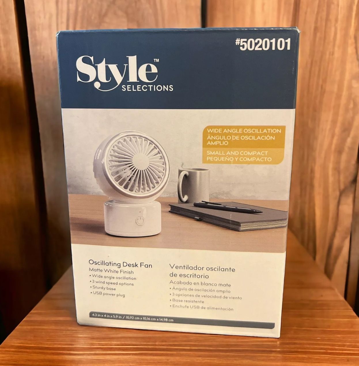 Style Selections 5020101 3 Speed Oscillating Desk Fan USB Powered