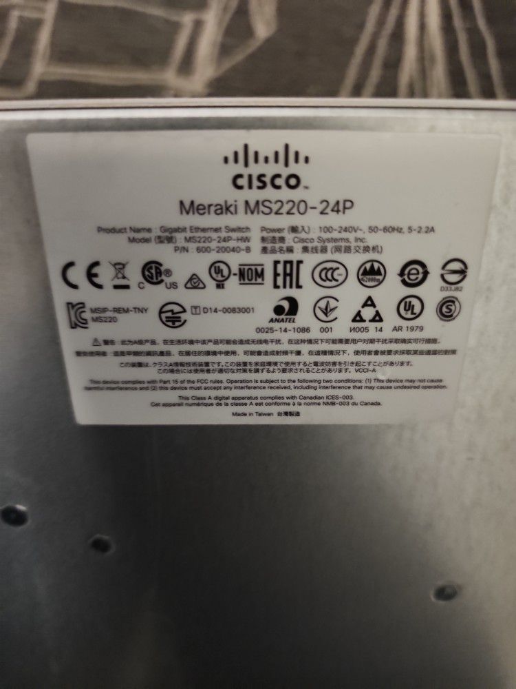 Cisco Meraki MS220-24P Used Unclaimed NO LICENSE