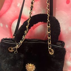 Juicy Couture Y2K Black Faux Fur Chain Bag
