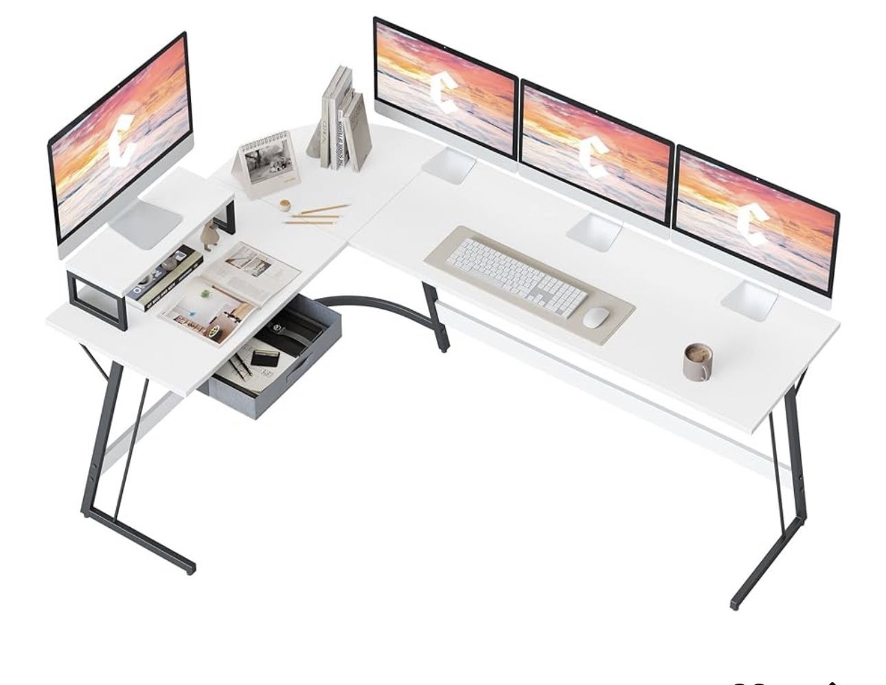 Curved White 67 Inch Office Desk
