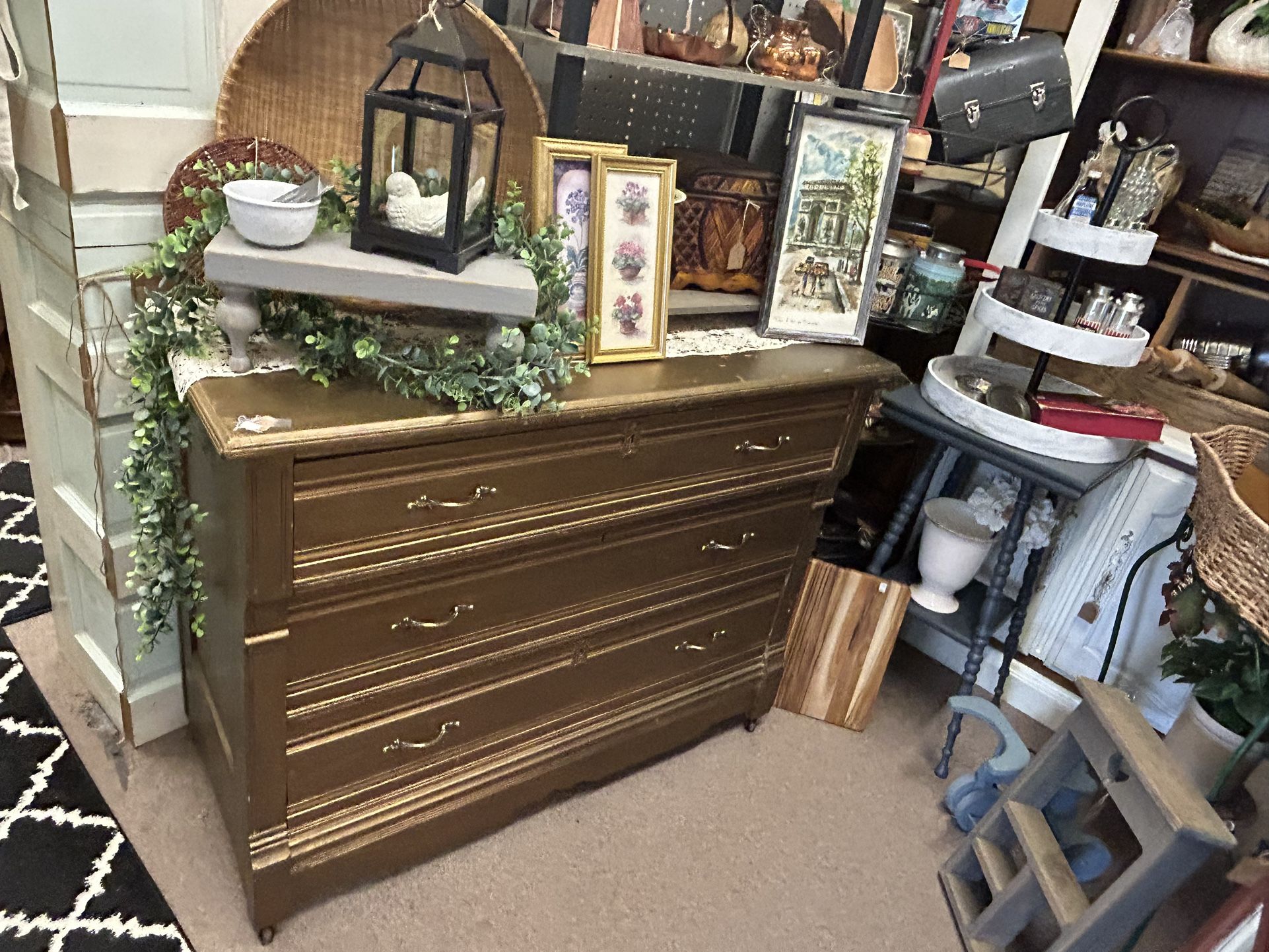 Vintage Solid Wood Dresser on Casters