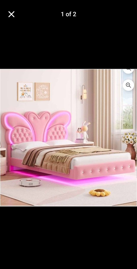 Queen Size Velvet Upholstered Bed with LED Lights
