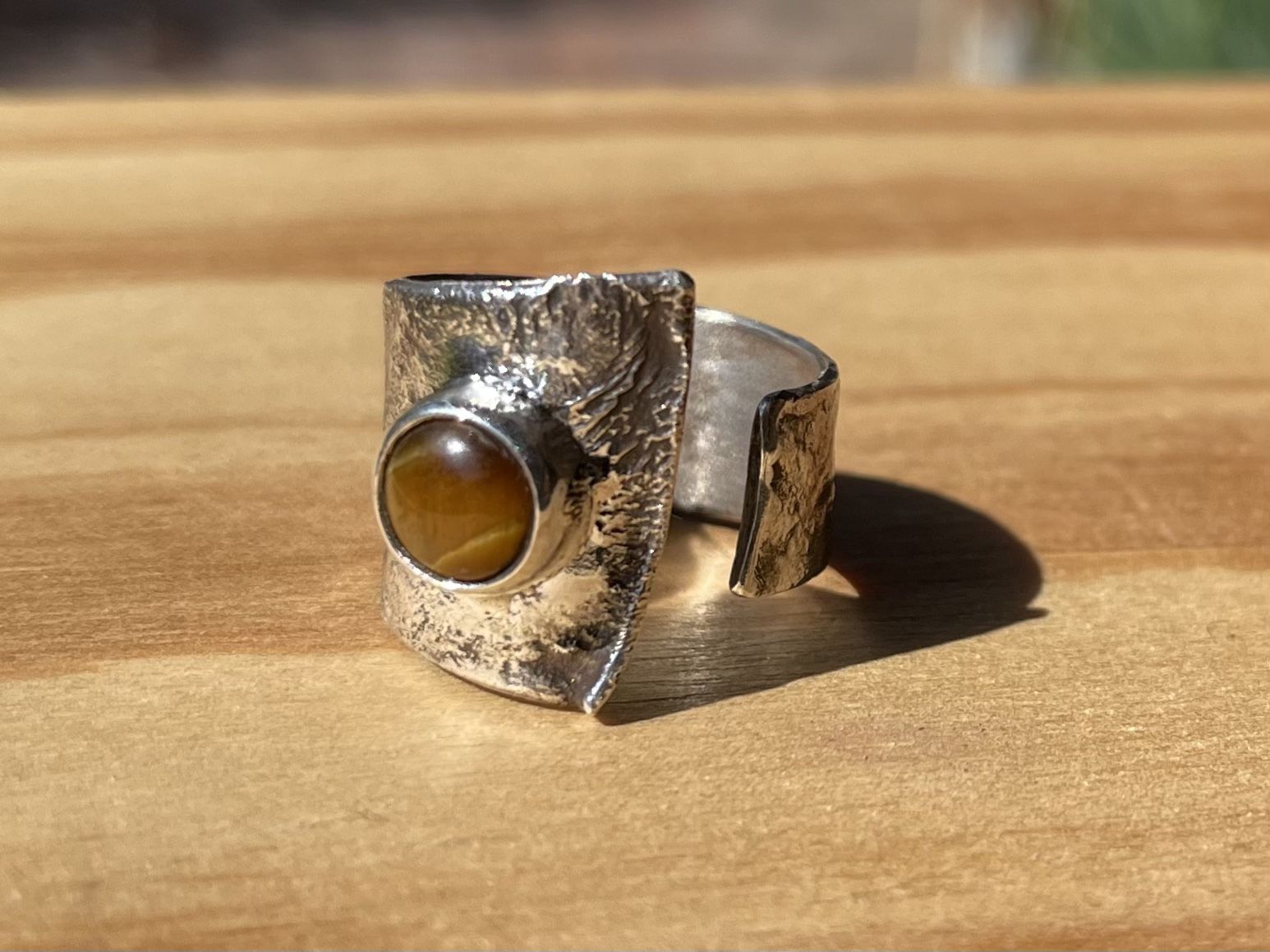Brand New Organic Handmade Ring - Silver 92.5 and Tiger Eye