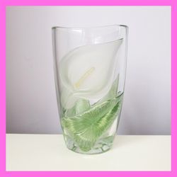 France Luminarc Glass Crystal Vase Calla Lily Embossed Frosted Glass 3D Flower 7