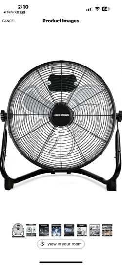 New in box KEN BROWN 2300 CFM 14 Inch High Velocity Box Fan, Aluminum Blades Metal Floor Fan with 3 Speeds, 360° Tilt, Heavy Duty Metal, Cooling for H