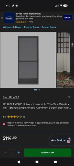 Brand New Hinged Screen Door Reversible 32"x 80"