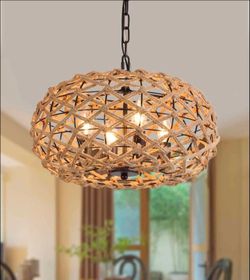 NEW Hand-Woven Rattan Boho Pendant Light